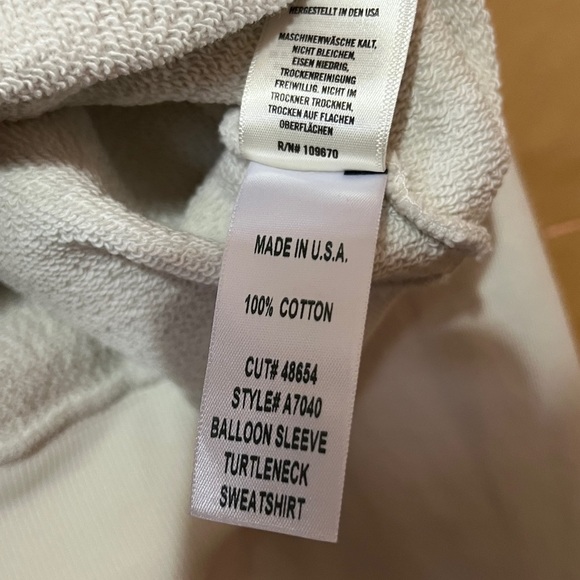 Agolde Balloon Sleeve Turtleneck Sweatshirt Pullover French Terry Plaster Size S - Picture 10 of 10